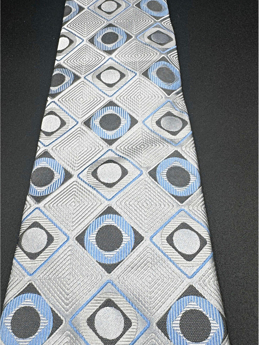 Stafford Executive Silk Tie Silver Blue Geometric 58” x 4” Classic